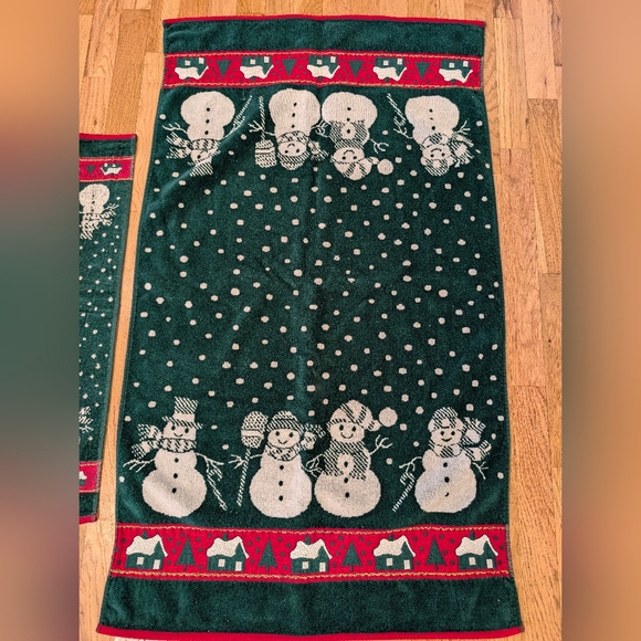 Vintage Bath Towel Set Cecil Saydah Snowmen Christmas Holiday Cotton Soft - Picture 10 of 14